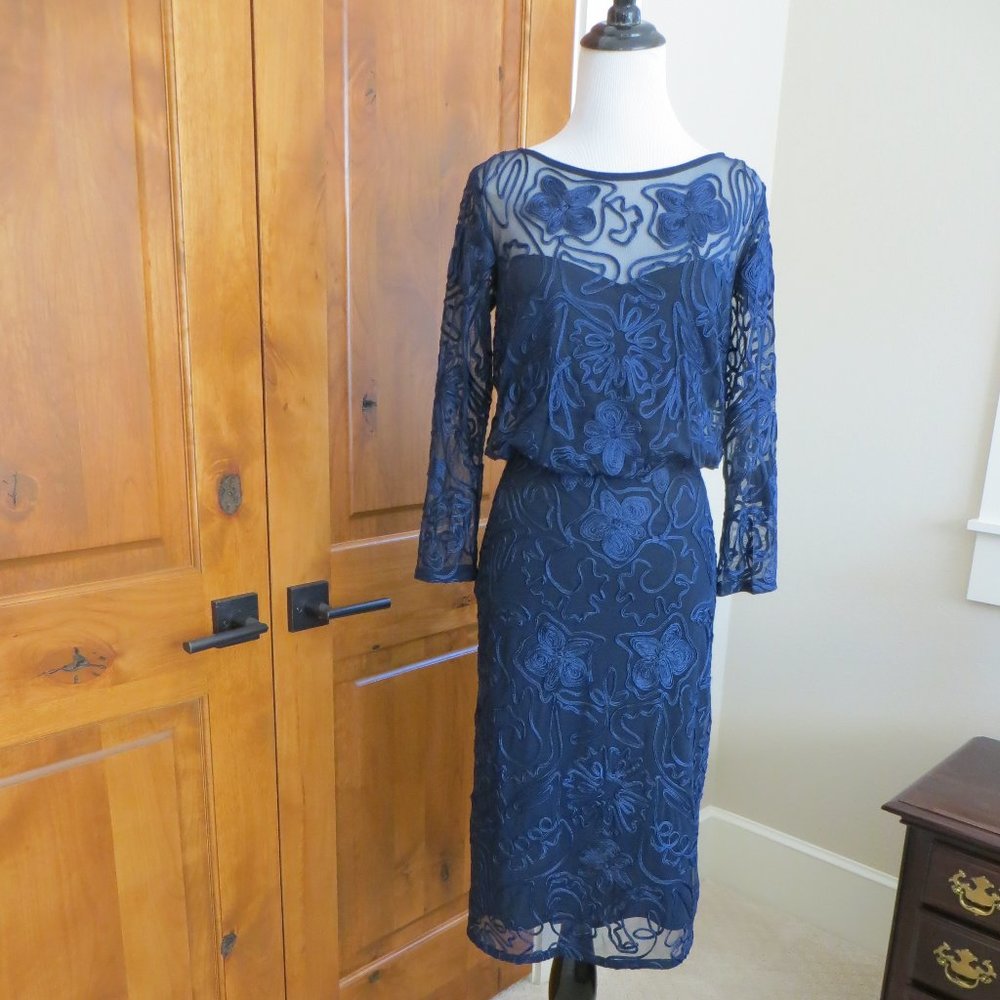 JS Collections Illusion Neck Midi Dress - Navy Size 2